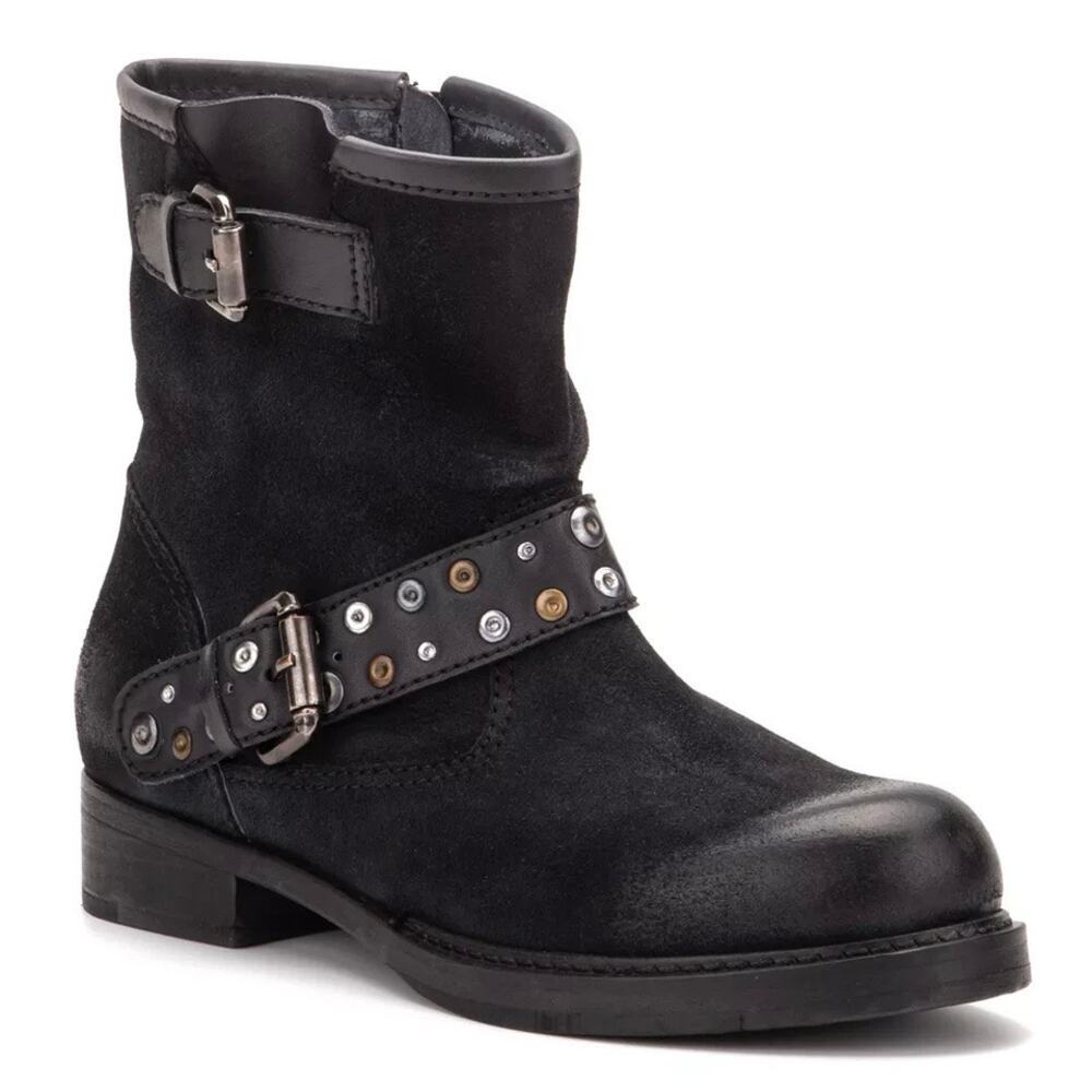 NIB Vintage Foundry Miriam 8 38.5 Black Suede Leather Moto Boots Booties